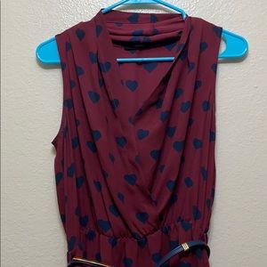 Oasis Women’s Dress Sleeveless Red w/Navy Hearts 6